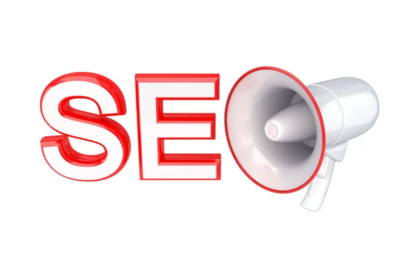 stock image Word SEO and megaphone.