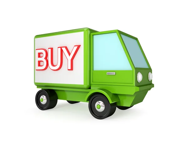 Green truck with a word BUY on a body. — Stock Photo, Image