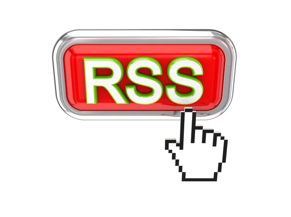Kursor naciskając przycisk czerwony rss. — Zdjęcie stockowe