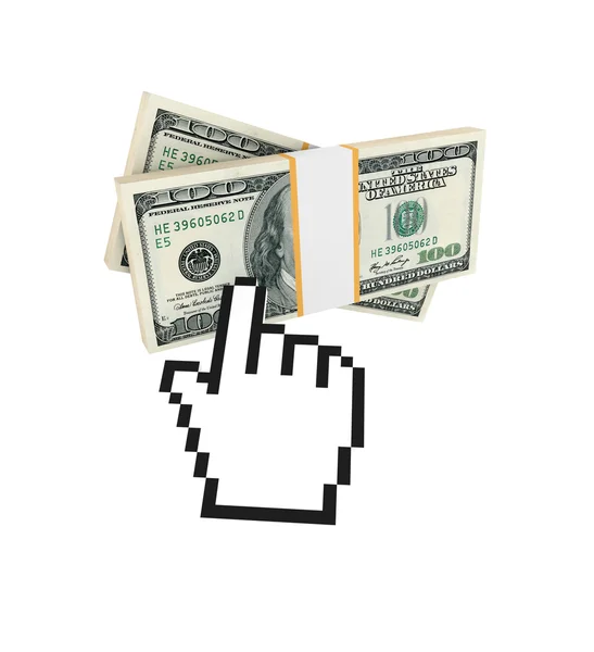Cursor pointing on dollar packs. — Stock Photo, Image