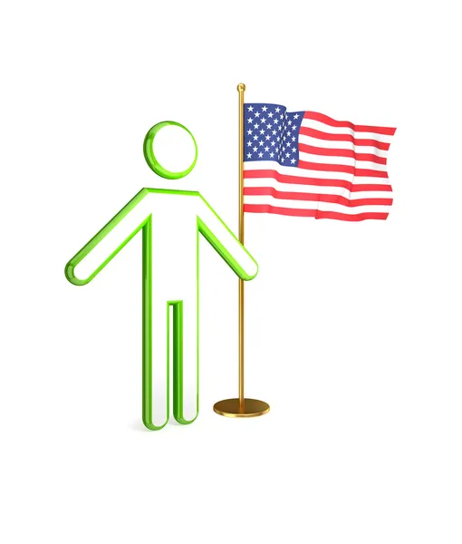 3D маленький чоловік з американським прапором. — стокове фото