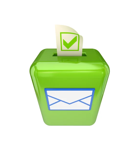 stock image Mailbox with a white cover and golden tick mark.