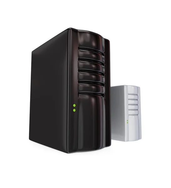 Big black server PC and the small one. — Stock Photo, Image