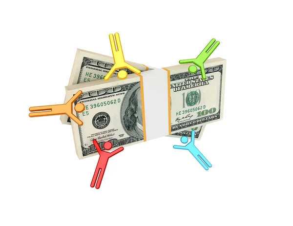 3d small flying around dollar packs. — Stock Photo, Image
