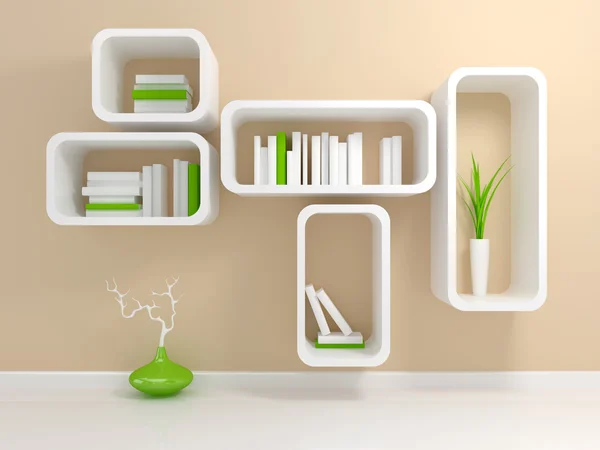 Modern white bookshelf — Stock Photo, Image