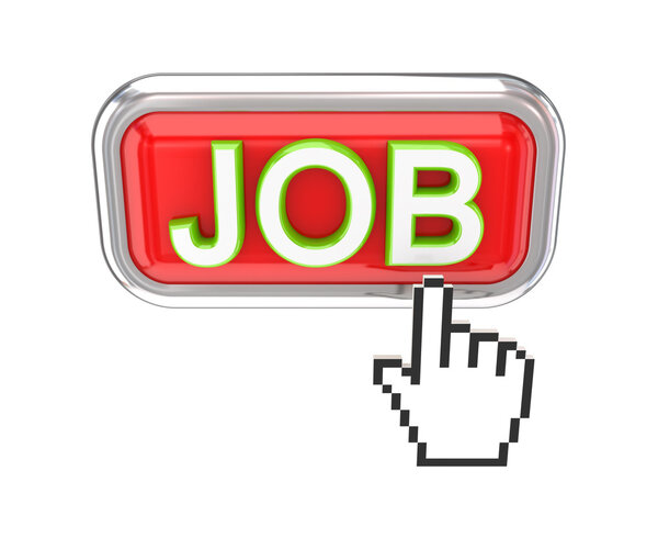 JOB button and white cursor. 3d rendered. Isolated on white background.