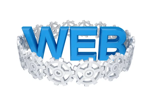 Kreis der Zahnräder rund um das Word Web. — Stockfoto