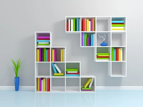 Libreria bianca con libri colorati . — Foto Stock