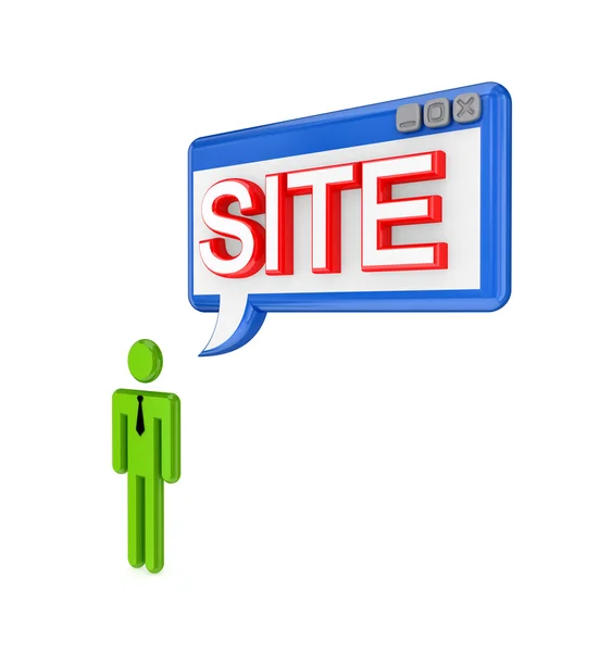 3d small person and PC window with a word SITE. — Stock Photo, Image