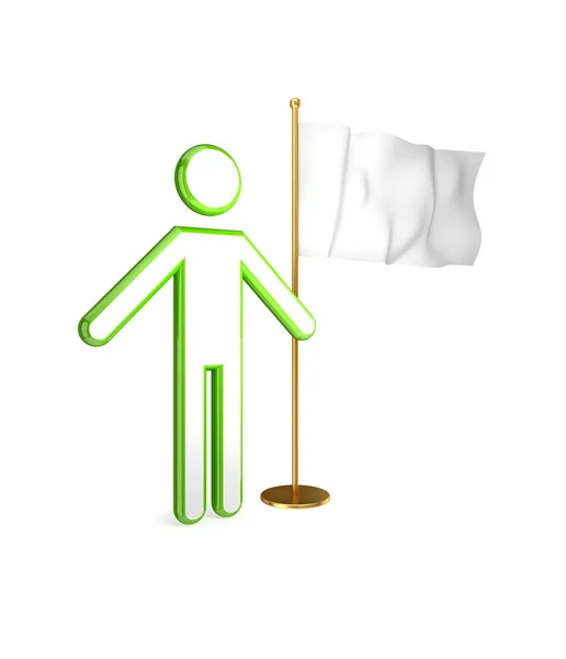 3D small person with a empty white flag. — Stock Photo, Image
