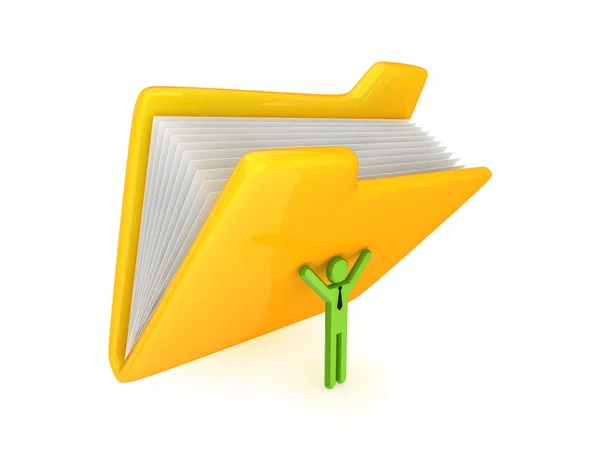 3d small person and big yellow folder. — Stock Photo, Image