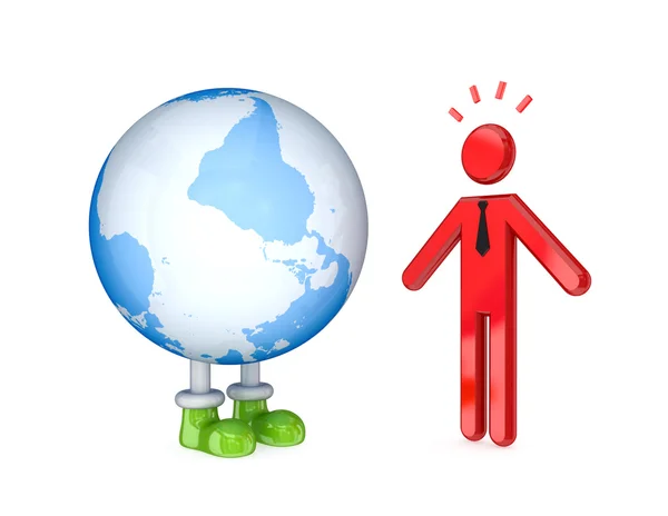 3d small person and the globe. — Stock Photo, Image