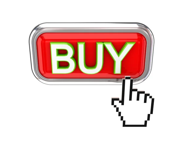 Kurzor tlačí červené tlačítko Koupit. — Stock fotografie