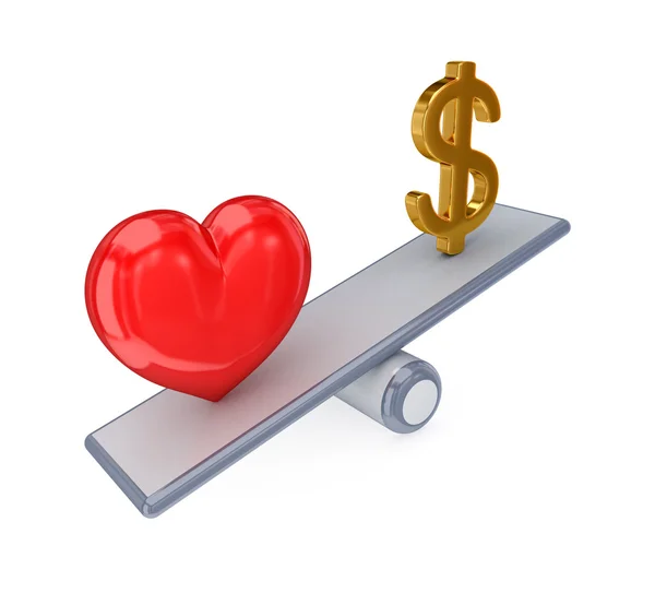 Signo rojo del corazón y del dólar en escalas simples .. — Foto de Stock