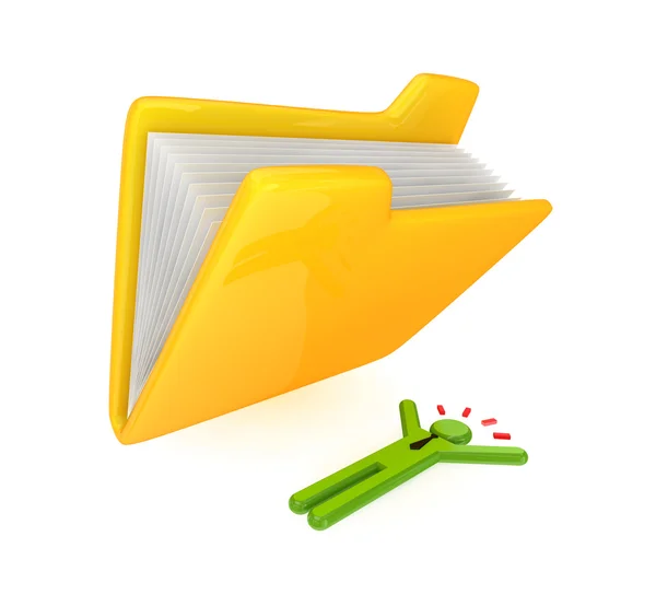 Big yellow folder and lying small person. — Stock Photo, Image