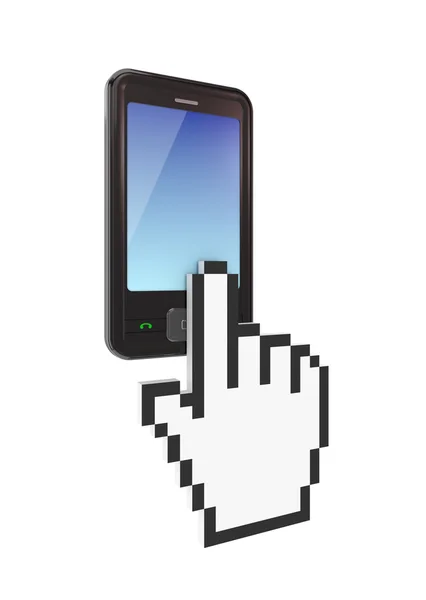 Modern mobile phone and large cursor. — Stock Photo, Image