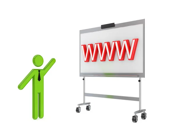 3d small person with a flipchart and big word WWW. — Stock Photo, Image