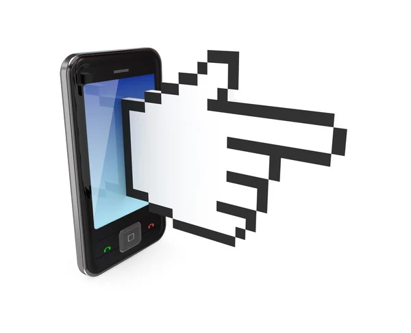 Modern mobile phone and large cursor. — Stock Photo, Image