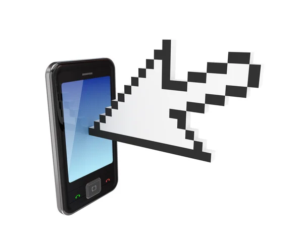 Modern mobile phone and large cursor. — Stock Photo, Image