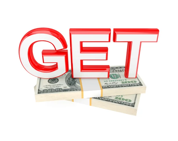 Word GET and two packs of money. — Stock Photo, Image