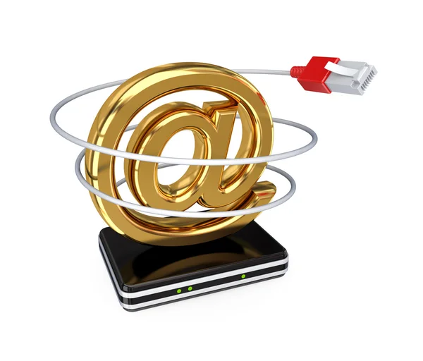 E-posta işareti, yönlendirici ve patchcord. — Stok fotoğraf