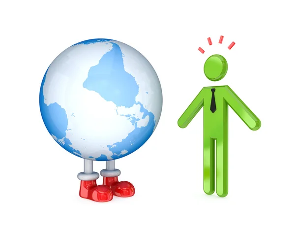 3d small person and Earth. — Stock Photo, Image