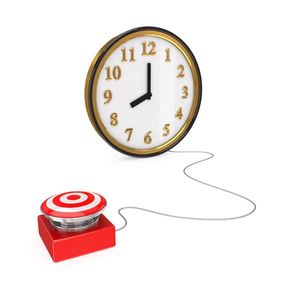 Großer roter Knopf und Uhr — Stockfoto