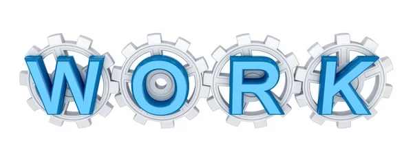Blue word WORK and white gears — Stock Photo, Image