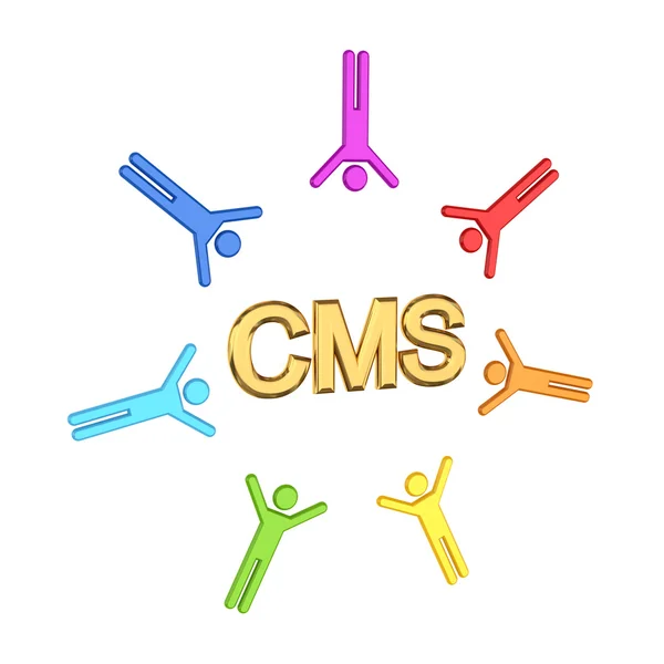 Colorato 3d parola piccola e dorata CMS . — Foto Stock