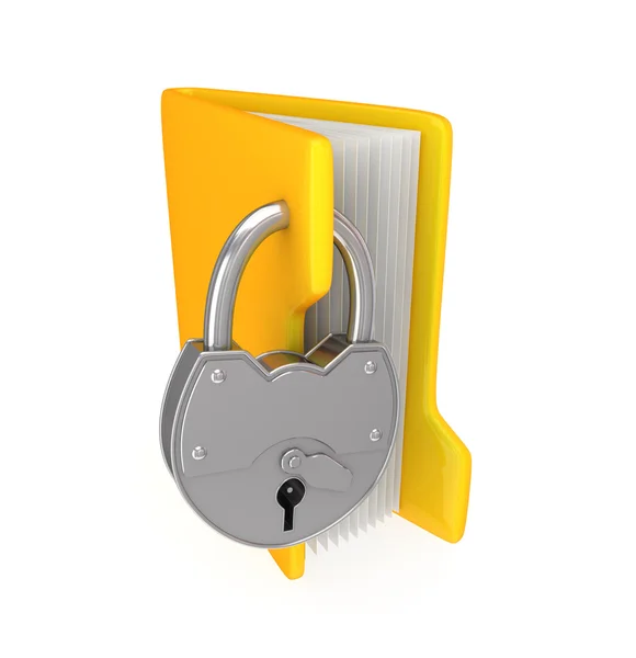 Yellow folder and iron lock. — Stock Photo, Image