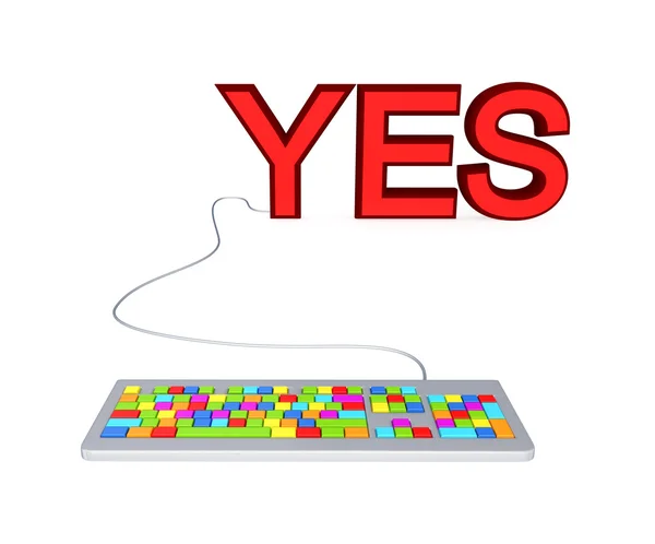 Kleurrijke pc-toetsenbord en grote rode woord Ja. — Stockfoto