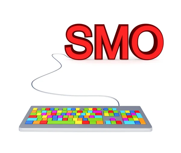 Colorful PC keyboard and big red word SMO. — Zdjęcie stockowe