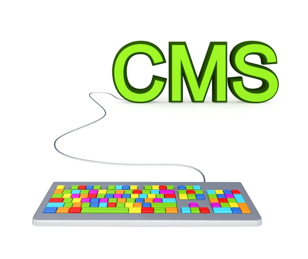 Teclado colorido para PC y gran palabra verde CMS . —  Fotos de Stock