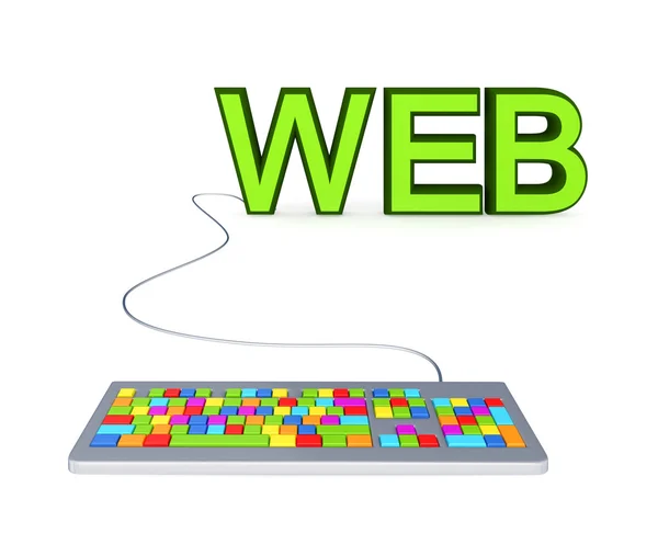 Bunte PC-Tastatur und großes grünes Word Web. — Stockfoto