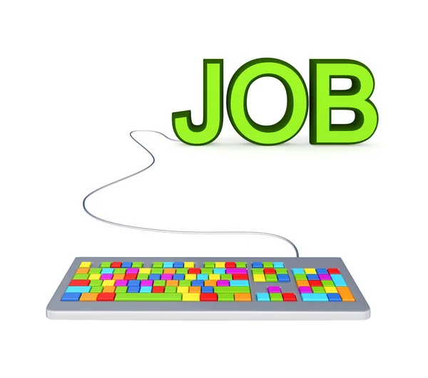 Färgglada pc tangentbord och stor grön ordet jobb. — Stockfoto