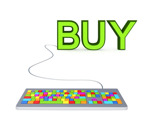 Färgglada pc tangentbord och stor grön ordet köpa — Stockfoto