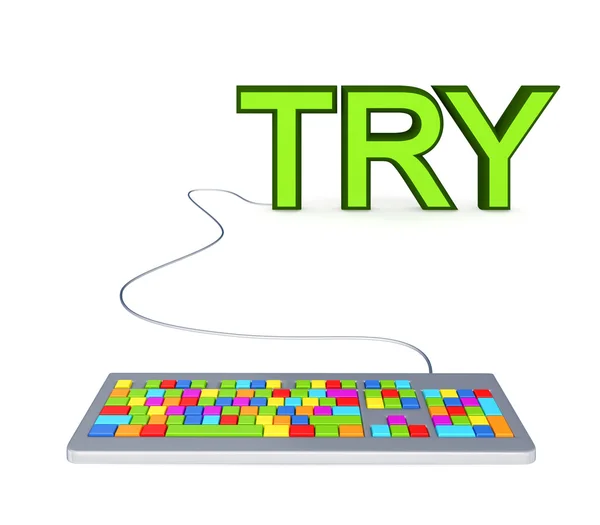 Palavra-chave PC colorido e grande palavra verde TRY . — Fotografia de Stock