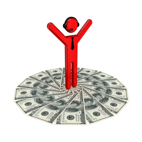 3d small person standing on a dollars. — Stock Photo, Image