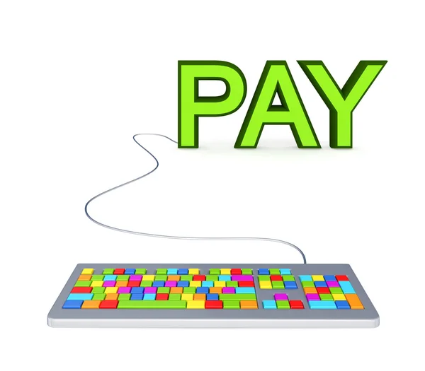 Colorida palabra clave para PC y gran palabra verde PAGO . — Foto de Stock