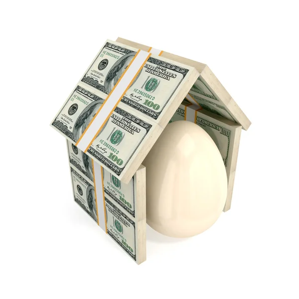 Eggshell under the roof made of money. — Stock Photo, Image