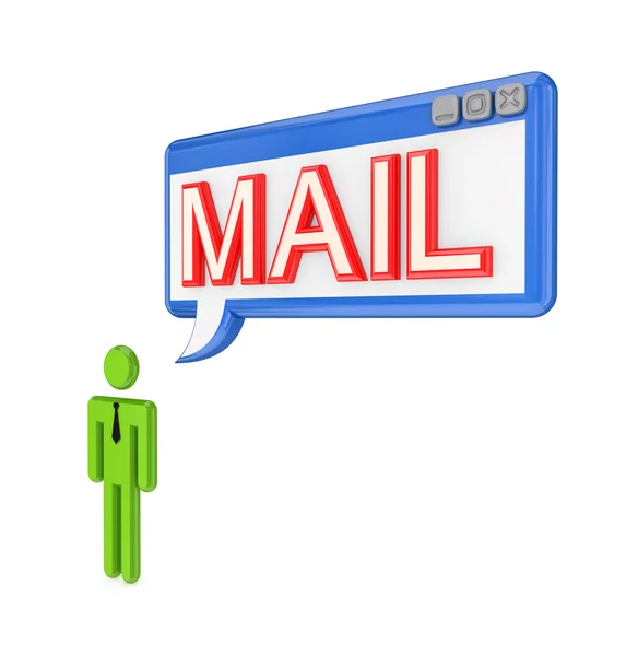 3d small person and OS window with word MAIL. — Stock Photo, Image