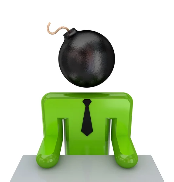 3d small person with a bomb instead a head. — Stock Photo, Image