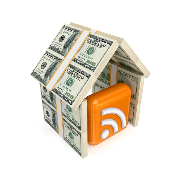 RSS symbol under the roof made of money. — Stock Photo, Image