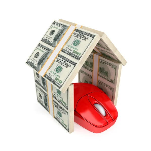 PC mouse under the roof made of dollars. — Stock Photo, Image