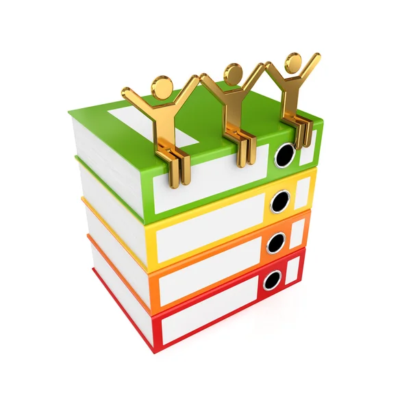 3d small sitting on a colorful folders. — Stock Photo, Image