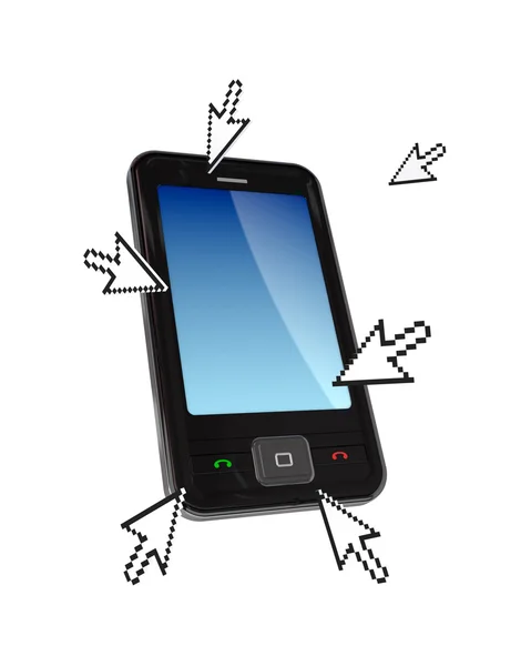 Modern cellphone and cursors around it. — Stock Photo, Image