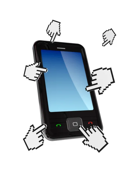 Modern cellphone and cursors around it. — Stock Photo, Image