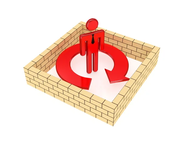 Ziegelmauer um roten Pfeil. — Stockfoto
