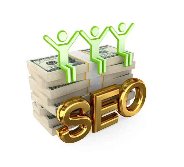 stock image Colorful 3d small , dollar packs and big word SEO.