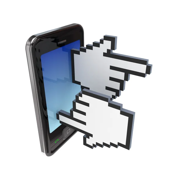 Modern mobile phone and large cursor — Stock Photo, Image